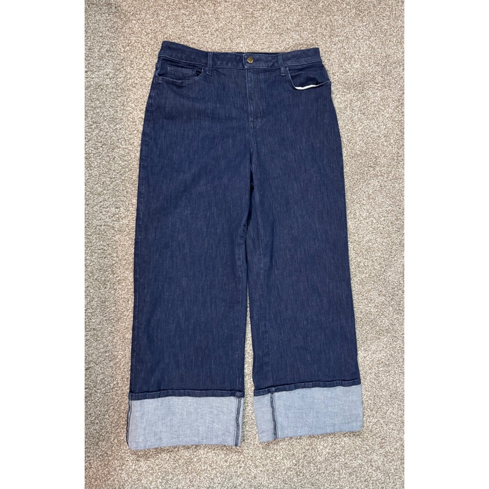 Nine West Womens High Rise Wide Leg Cuffed Jeans Indigo Blue Size 16